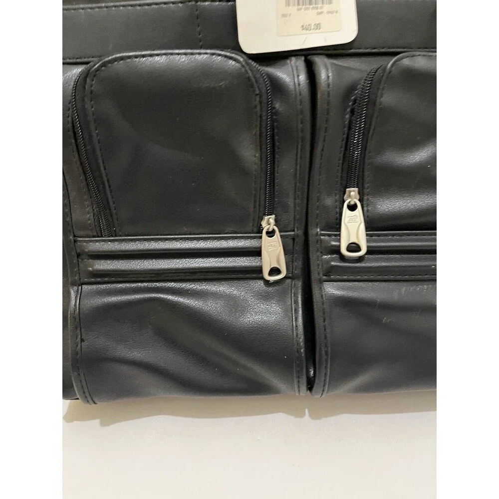 American Tourister Black Faux Leather Carry On Luggage Bag Suitcase Travel NEW